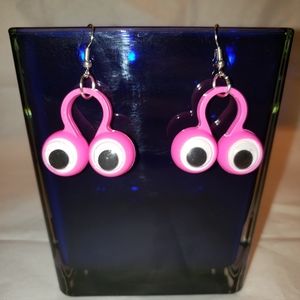 Handmade Pink Monster Googly Eye Earrings